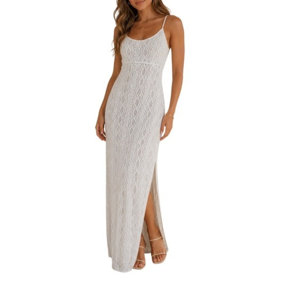 Vintage 90s Ethereal Whimsy Boho Embellished Sparkle Crochet Formal Maxi Dress